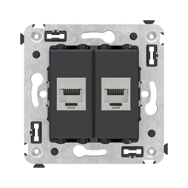 Avanti Компьютерная розетка RJ-45 без шторки в стену, кат.5e двойная экранированная, Черный матовый