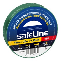 Изолента ПВХ зеленая 15мм 20м Safeline