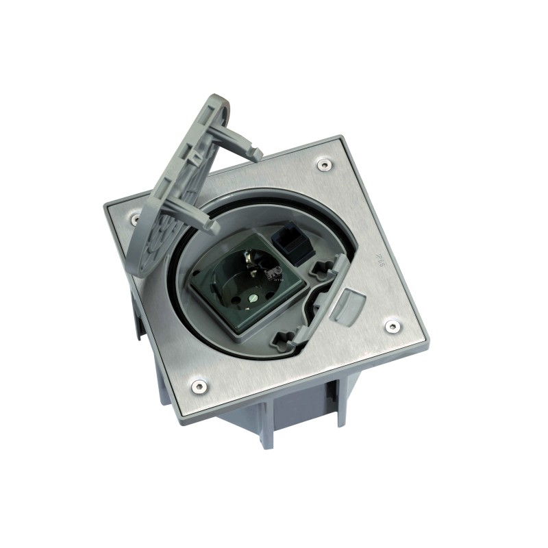 Connect Влагостойкая основа IP66 с розеткой с заземлением К45 и коннектором RJ45 катег.5e UTP сталь