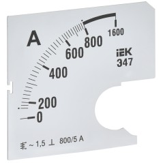 Шкала сменная для амперметра Э47 800/5А класс точности 1,5 72х72мм