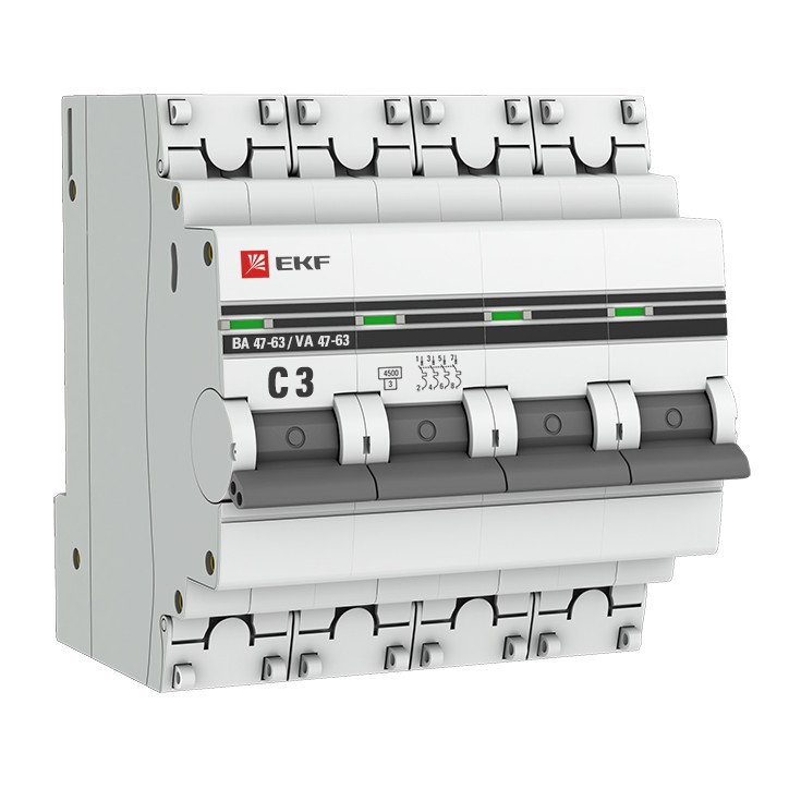Автоматический выключатель ВА 47-63, 4P 3А (C) 4,5kA EKF PROxima