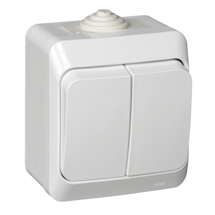 ЭТЮД Выключатель двухклавишный наружный IP44 белый ЭТЮД Выключатель двухклавишный наружный IP44 белый