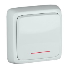 Выключатель одноклавишный наружный с изоляционной пластиной с индикацией белый 10А