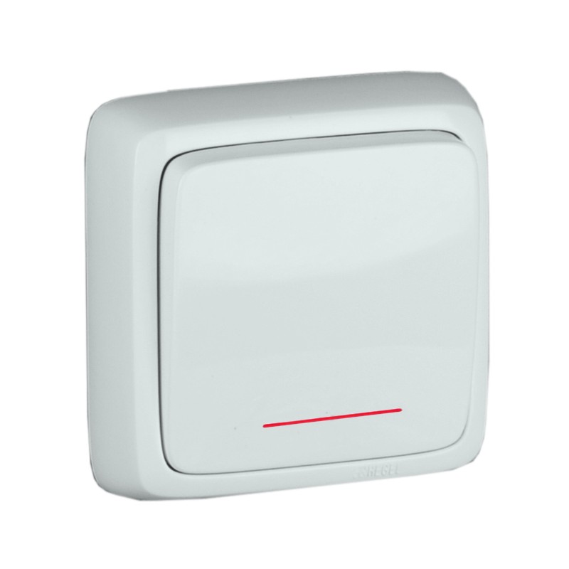 Выключатель одноклавишный наружный с изоляционной пластиной с индикацией белый 10А