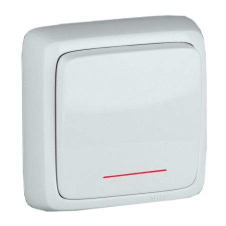 Выключатель одноклавишный наружный с изоляционной пластиной с индикацией белый 10А