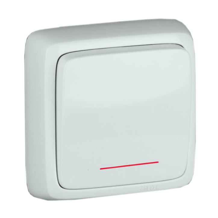 Выключатель одноклавишный наружный с изоляционной пластиной с индикацией белый 10А