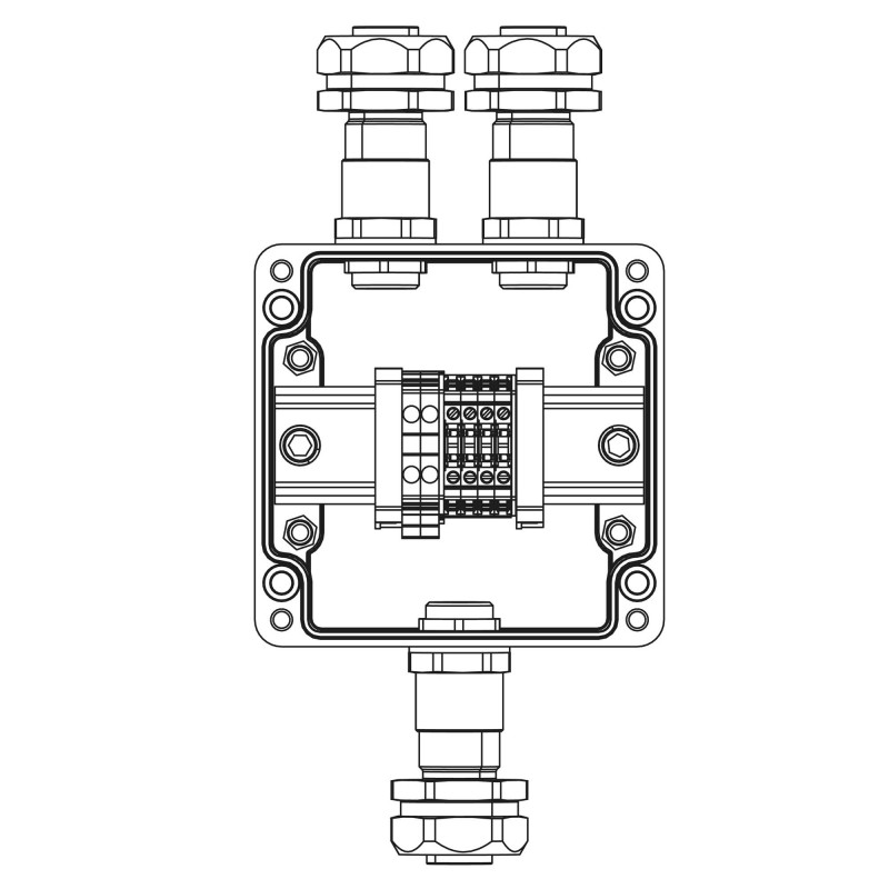 Взрывозащищенная клеммная коробка из полиэстера TBE-P-03-(2xCBC.2-2xCBC.2(i)-2xTEO.2)-2xKAEPM2MHK-20(A)-1xKAEPM2MHK-20(C)1Ex e I