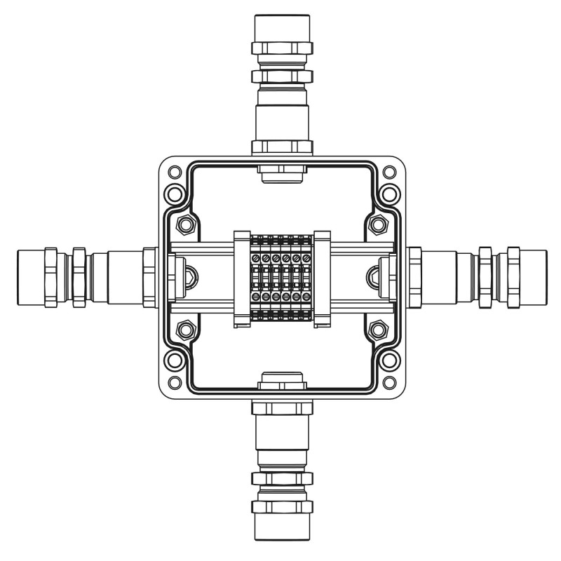 Взрывозащищенная клеммная коробка из полиэстера TBE-P-03-(6xCBC.2)-1xKA2MHK(A)-1xKA2MHK(B)-1xKA2MH(C)-1xKA2MHK(D)1Ex e