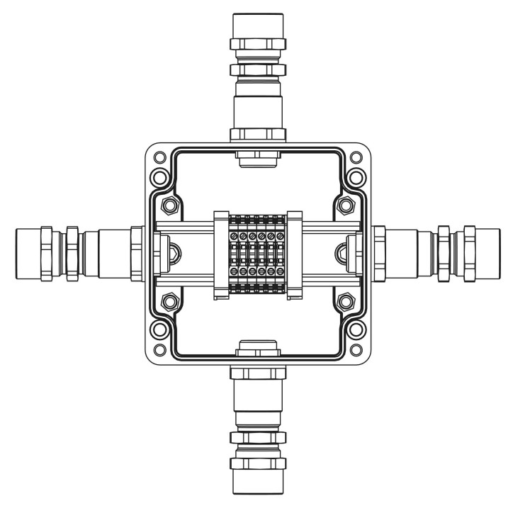 Взрывозащищенная клеммная коробка из полиэстера TBE-P-03-(6xCBC.2)-1xKA2MHK(A)-1xKA2MHK(B)-1xKA2MH(C)-1xKA2MHK(D)1Ex e