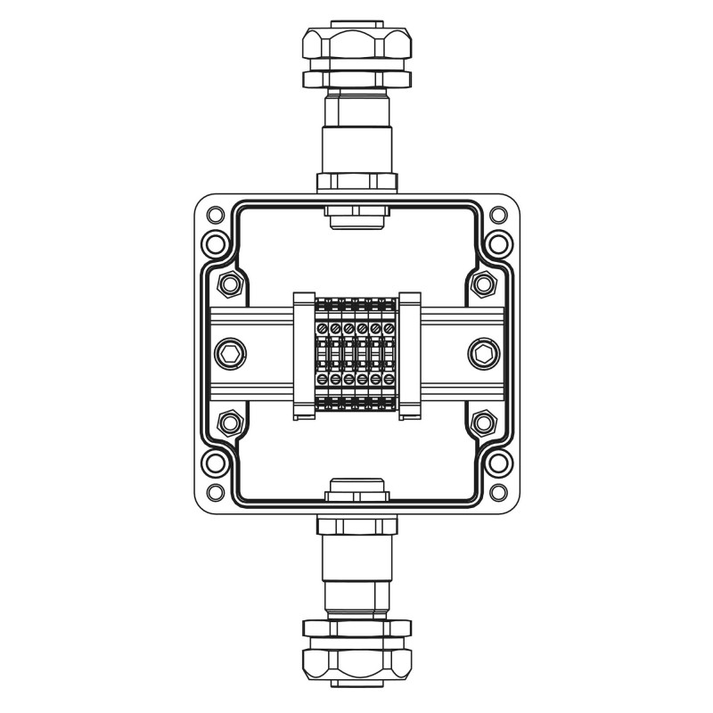 Взрывозащищенная клеммная коробка из полиэстера TBE-P-03-(6xCBC.2)-1xKAEPM2MHK-20(A)-1xKAEPM2MHK-20(C)1Ex e IIC Т5 Gb / Ex tb II