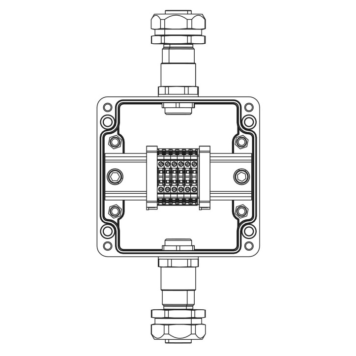 Взрывозащищенная клеммная коробка из полиэстера TBE-P-03-(6xCBC.2)-1xKAEPM2MHK-20(A)-1xKAEPM2MHK-20(C)1Ex e IIC Т5 Gb / Ex tb II