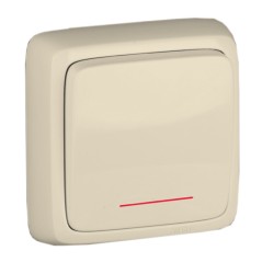 Выключатель одноклавишный наружный с изоляционной пластиной с индикацией слоновая кость 10А