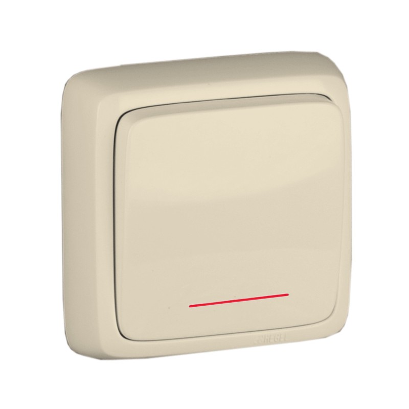 Выключатель одноклавишный наружный с изоляционной пластиной с индикацией слоновая кость 10А