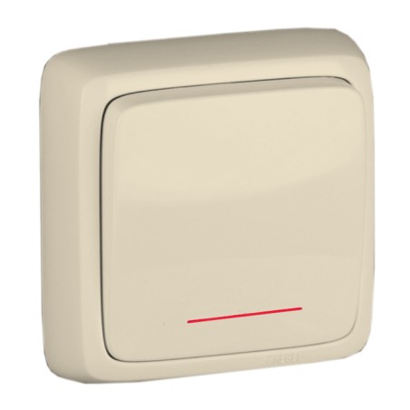 Выключатель одноклавишный наружный с изоляционной пластиной с индикацией слоновая кость 10А