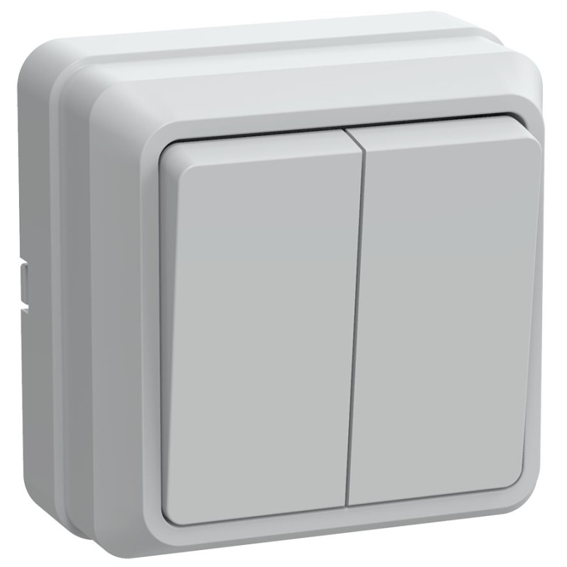 ОКТАВА Выключатель двухклавишный наружный белый