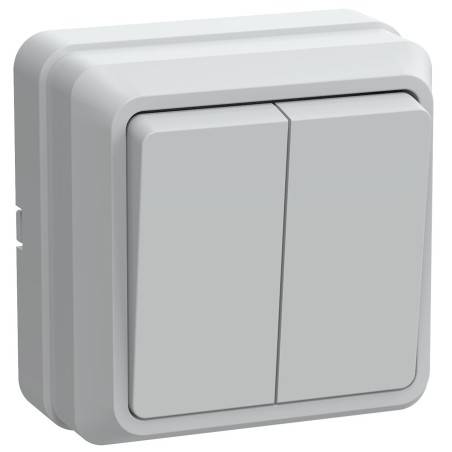 ОКТАВА Выключатель двухклавишный наружный белый