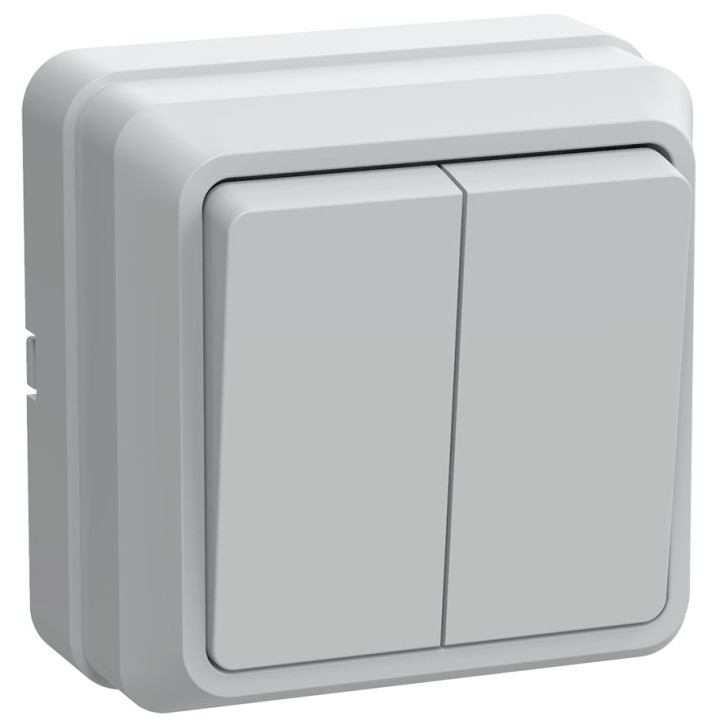 ОКТАВА Выключатель двухклавишный наружный белый ОКТАВА Выключатель двухклавишный наружный белый