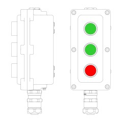 Взрывонепроницаемый пост управления из алюминия LCSD-03-B-MB-P1G(11)x1-P1G(11)x1-P1R(11)x1-PBMB-ANP15BMB