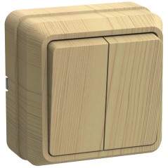 ОКТАВА Выключатель двухклавишный наружный сосна 10А