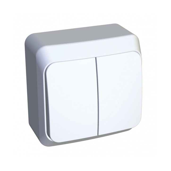 ЭТЮД Выключатель двухклавишный наружный белый сх.5 ЭТЮД Выключатель двухклавишный наружный белый сх.5