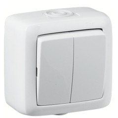 Выключатель двухклавишный наружный белый 10А IP44 10А