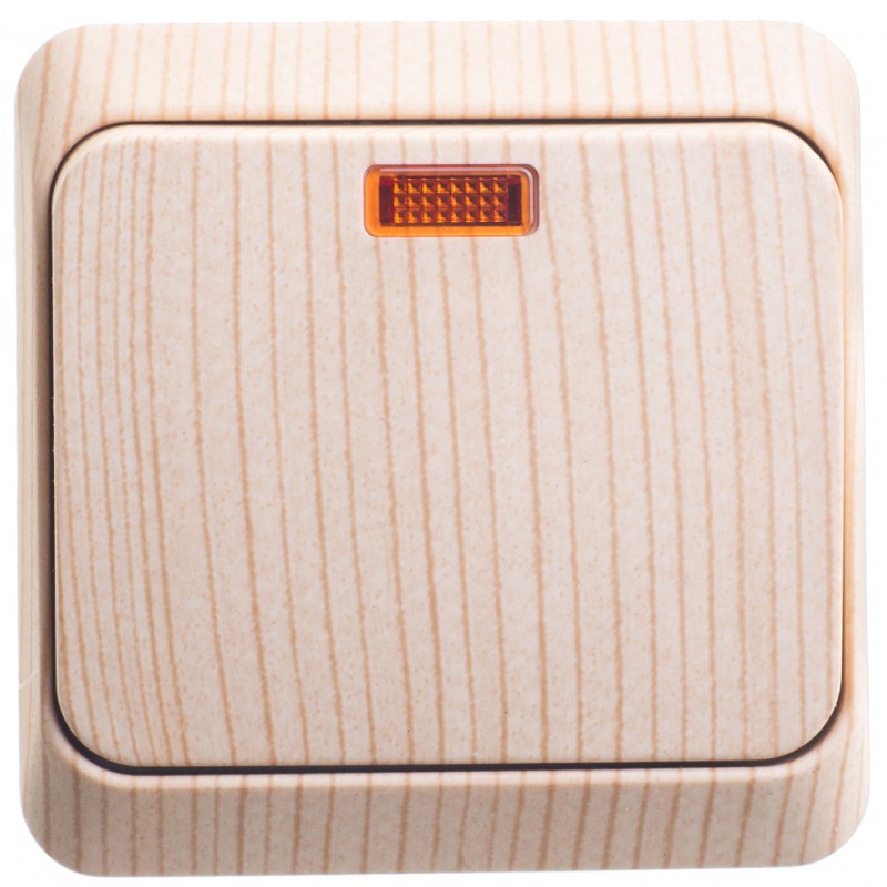 ЭТЮД Выключатель одноклавишный наружный с подсветкой сосна сх.1