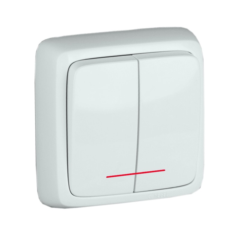 Выключатель двухклавишный наружный с изоляционной пластиной с индикацией белый 10А