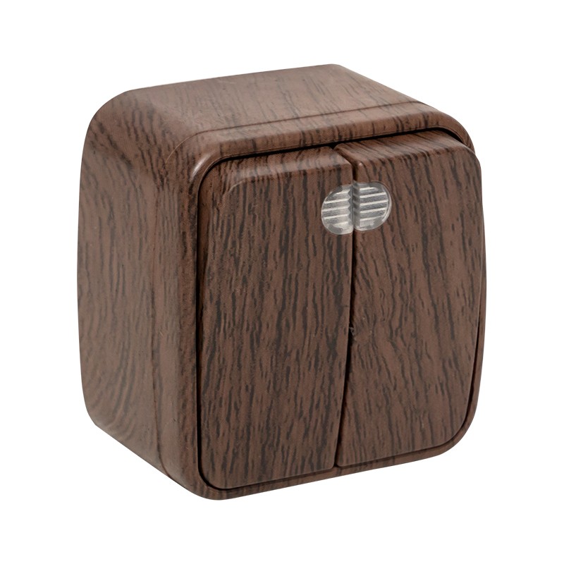 Выключатель двухклавишный ОП Минск 10А с индикатором темное дерево