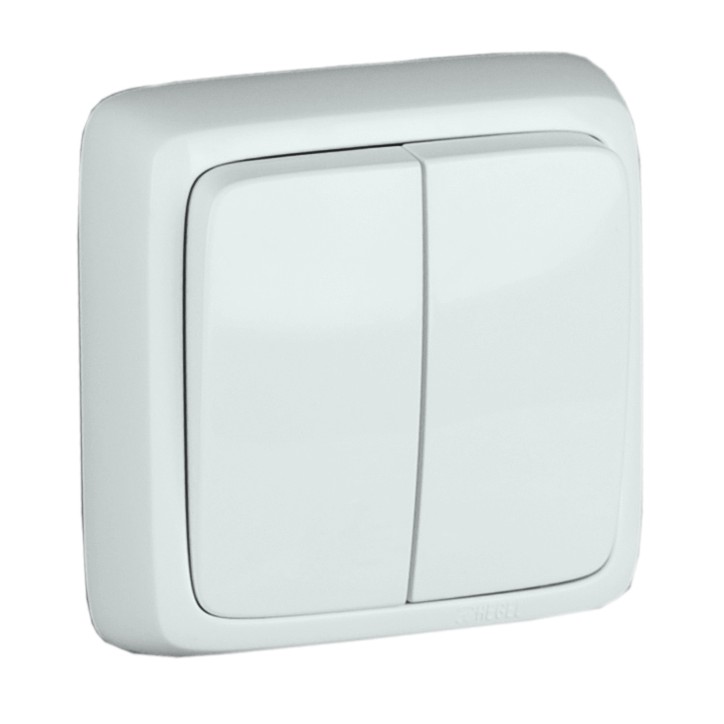 Выключатель двухклавишный наружный с изоляционной пластиной белый 10А