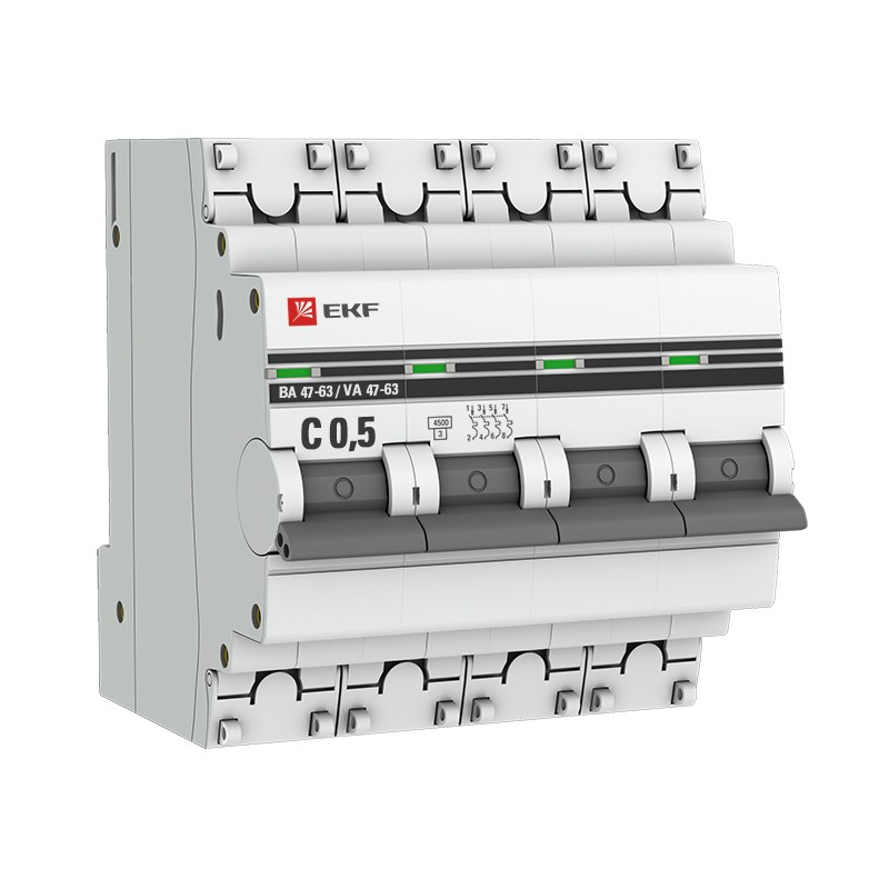 Автоматический выключатель ВА 47-63, 4P 0,5А (C) 4,5kA EKF PROxima