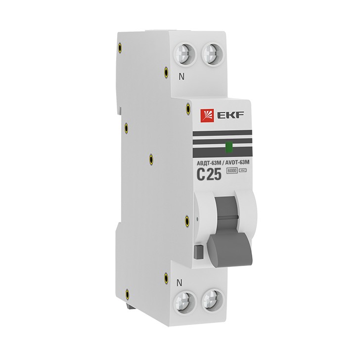 Дифференциальный автомат АВДТ-63М 25А/30мА (1мод., хар.C, электронный тип AС) 6кА EKF PROxima