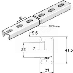 Монтажный профиль, высота - 21 мм, ширина - 41 мм, длина - 2200 мм, толщина - 2,5 мм, кратность - 1шт, SZ - Оцинкованная сталь (