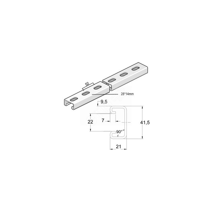 Монтажный профиль, высота - 21 мм, ширина - 41 мм, длина - 2200 мм, толщина - 2,5 мм, кратность - 1шт, SZ - Оцинкованная сталь (