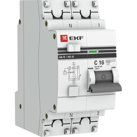 Дифференциальный автомат АД-32 1P+N 16А/30мА (хар. C, AС, электронный, защита 270В) 6кА PROxima