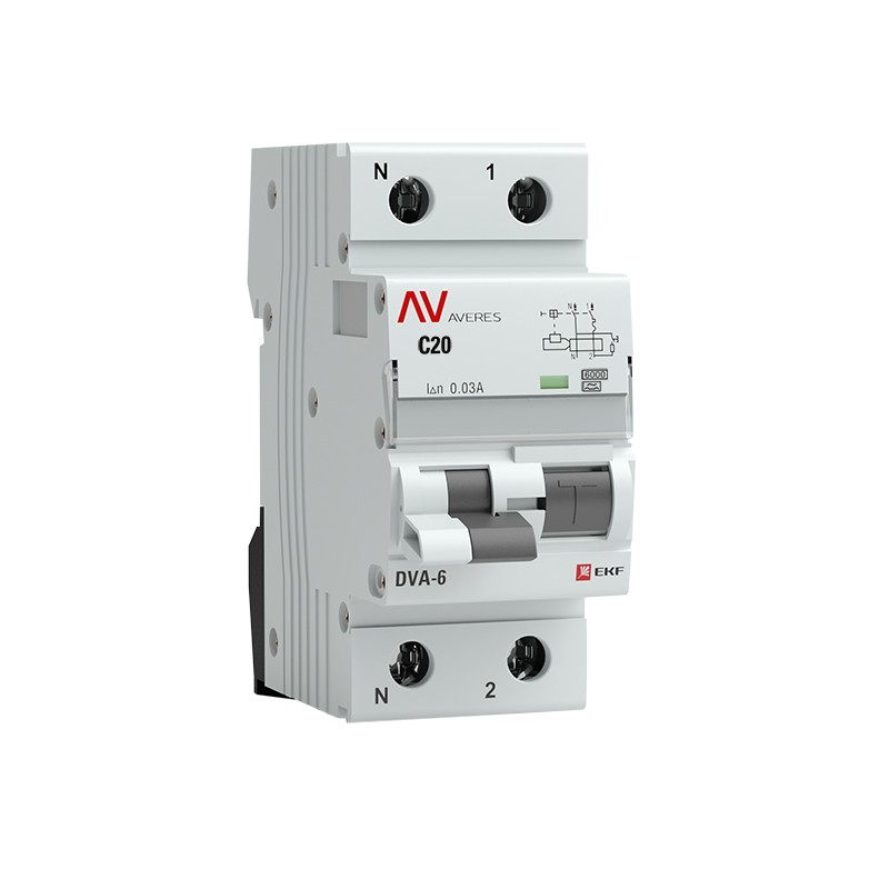 Автоматический выключатель дифференциального тока DVA-6 1P+N 20А (C) 30мА (A) 6кА AVERES