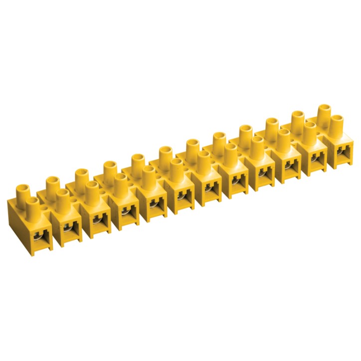 Зажим винтовой ЗВИ-10 2.5-6мм.кв 12 пар не поддерживает горение желтый Зажим винтовой ЗВИ-10 2.5-6мм.кв 12 пар не поддерживает горение желтый