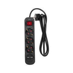 Удлинитель STANDARD 3 гнезда, 1,5 м, 3х1,0 мм2, с/з, с выключателем, 2 USB, черный