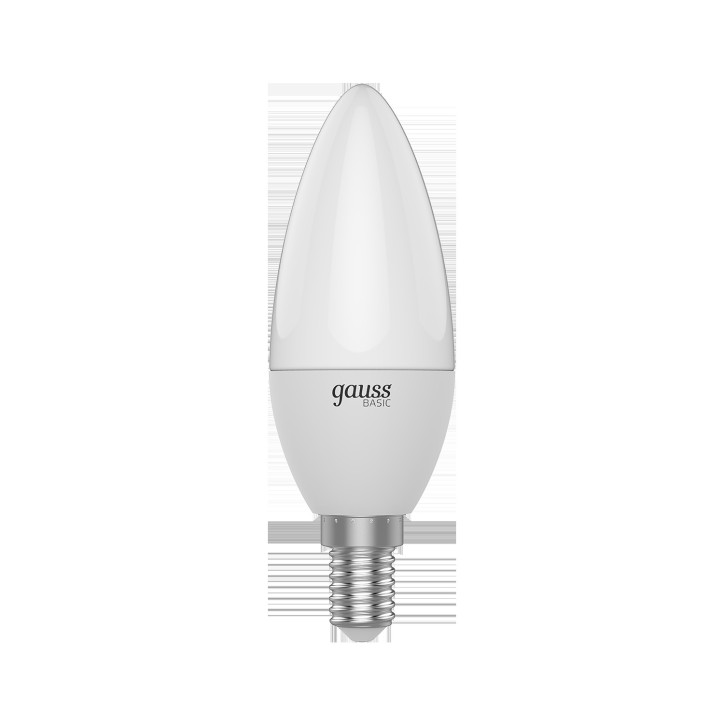 Лампа светодиодная LED 5.5 Вт 410 лм 3000К свеча теплый E14 AC 220В Basic Gauss Лампа светодиодная LED 5.5 Вт 410 лм 3000К свеча теплый E14 AC 220В Basic Gauss