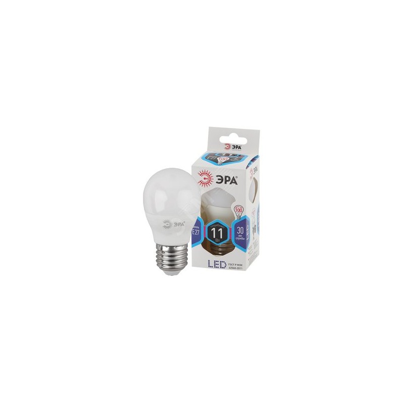 Лампа светодиодная Эра LED P45-11W-840-E27 (диод, шар, 11Вт, нейтр, E27)