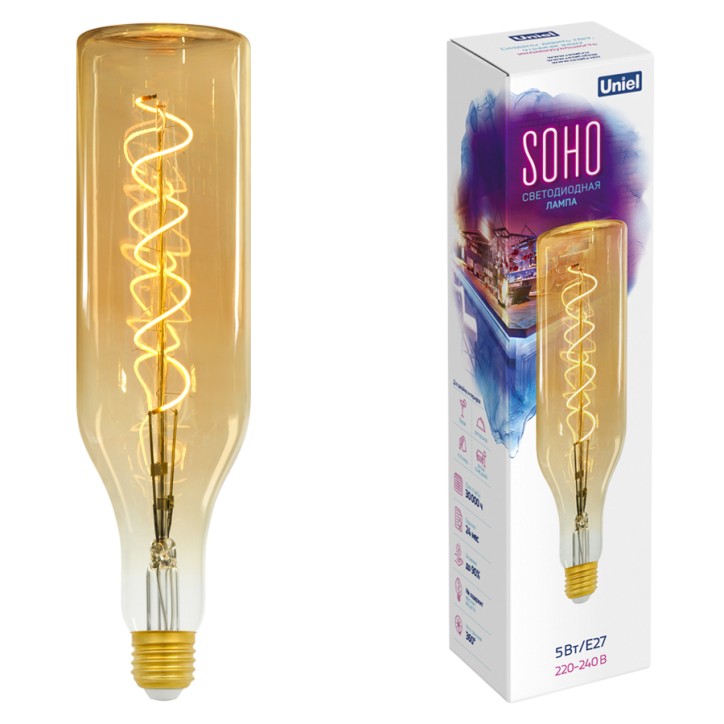 Лампа светодиодная SOHO LED-SF20-5W/SOHO/E27/CW GOLDEN GLS77GO Золотистая колба Спиральный филамент