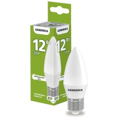 Лампа LED C35 свеча 12Вт 230В 4000К E27 GENERICA