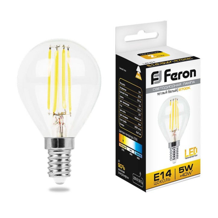 Лампа светодиодная LED 5вт Е14 теплый шар FILAMENT Лампа светодиодная LED 5вт Е14 теплый шар FILAMENT