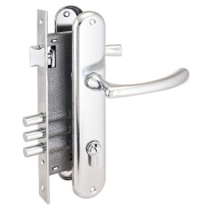 Замок врезной цилиндровый с ручками для деревянных дверей, АЛЛЮР 0221 CP хром