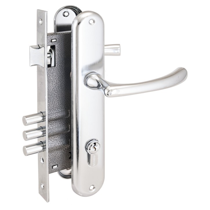 Замок врезной цилиндровый с ручками для деревянных дверей, АЛЛЮР 0221 CP хром Замок врезной цилиндровый с ручками для деревянных дверей, АЛЛЮР 0221 CP хром