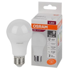 Лампа светодиодная OSRAM LED Value A, 800лм, 10Вт (замена 75Вт), 4000К (нейтральный белый свет). Цоколь E27, колба A, угол пучка