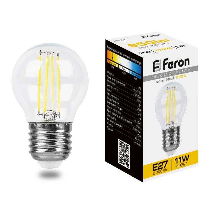 Лампа светодиодная LED 11вт Е27 теплый шар FILAMENT Лампа светодиодная LED 11вт Е27 теплый шар FILAMENT