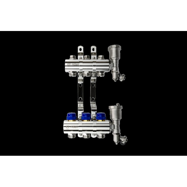 Коллекторная группа FHF-4R set 4 контура 1'x3/4' c воздухоотводчиками и кронштейнами Коллекторная группа FHF-4R set 4 контура 1'x3/4' c воздухоотводчиками и кронштейнами