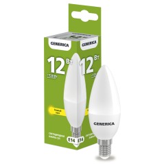 Лампа светодиодная C35 свеча 12Вт 230В 3000К E14 GENERICA
