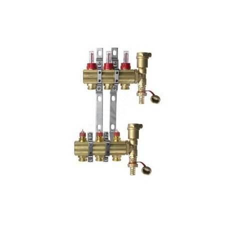 Коллекторная группа с расходомерами 1' х 3 выходов 3/4' с преднастройкой и воздухоотводчиками FHF-3F set