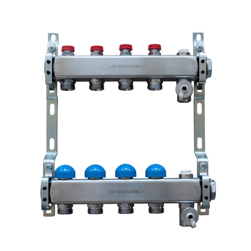 Usystems коллектор с клапанами стальной, выходы 7x3/4' Евроконус '1Ф